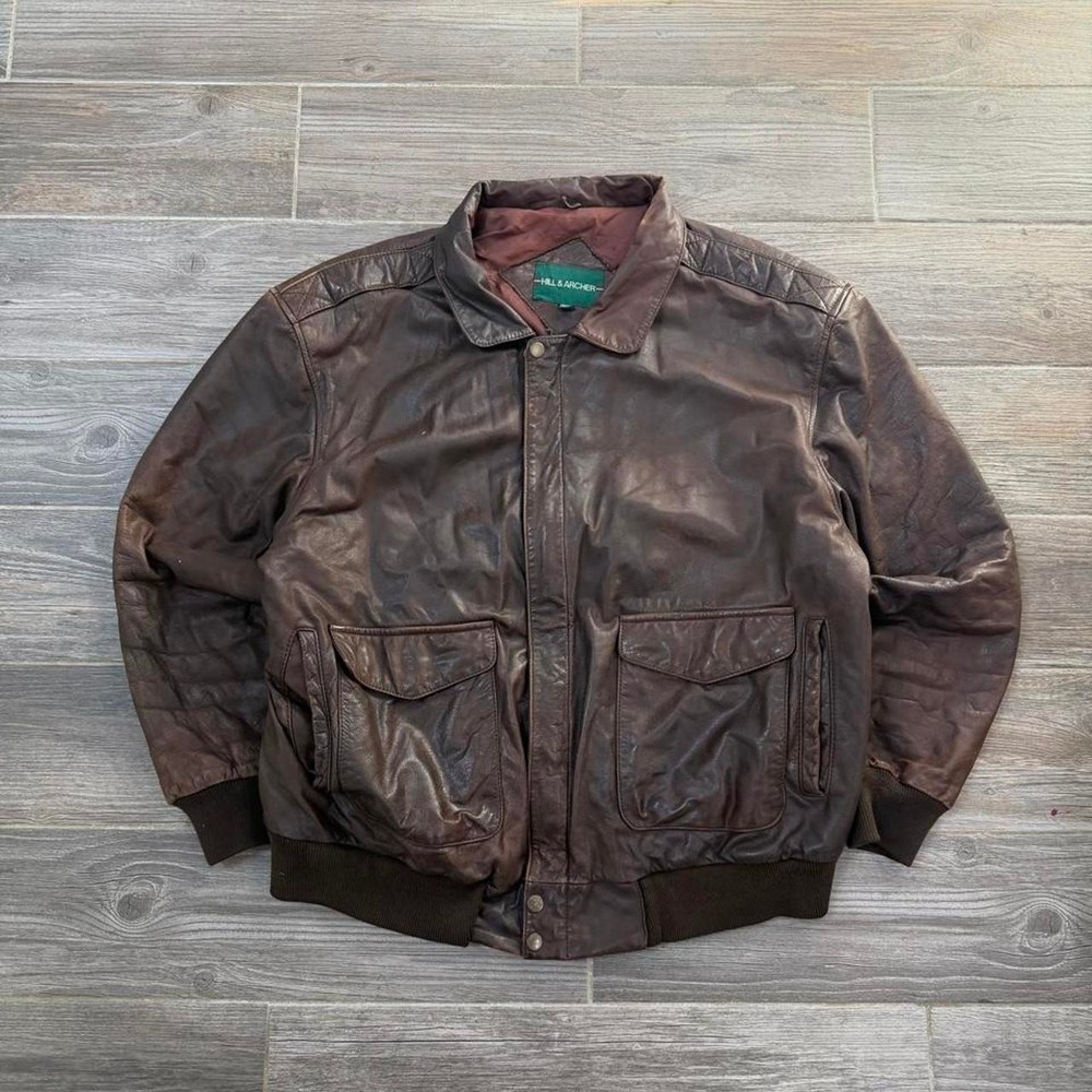 Vintage 80s Brown leather bomber jacket size XL